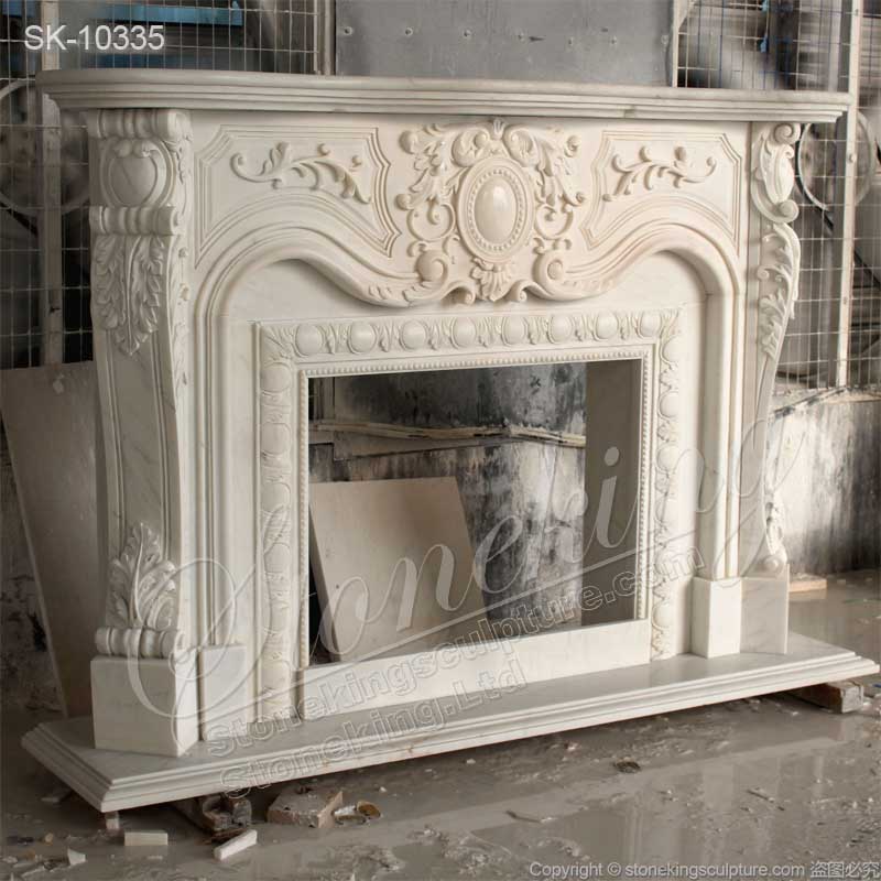 Hot Selling White Marble French Provincial Fireplace Surround Design with Medallion for Indoor Decor