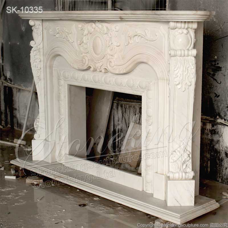 Hot Selling White Marble French Provincial Fireplace Surround Design with Medallion for Indoor Decor