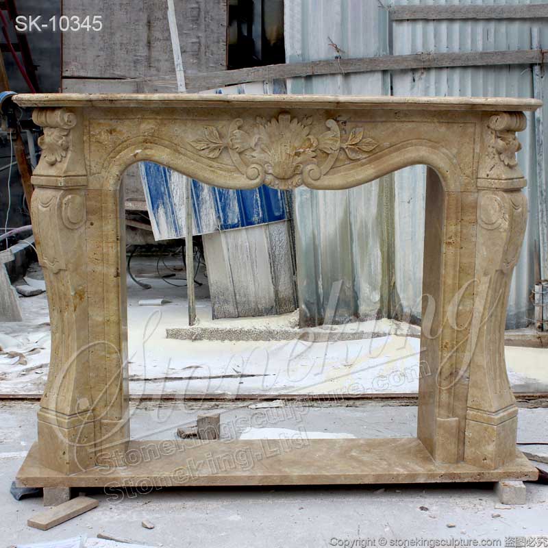 Antique Rococo Style Natural Stone Travertine Fireplace Surround Design Ideas for sale