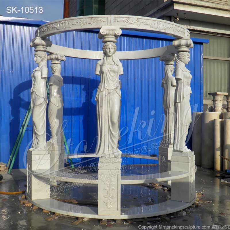 Manufacturer Top quality White Marble Outdoor Backyard Gazebo with Greek Woman Statues for sale 