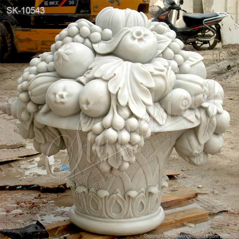 Top Quality Decorative Handcrafted White Marble Fruit Basket Flower Pot for outdoor ornaments for sale