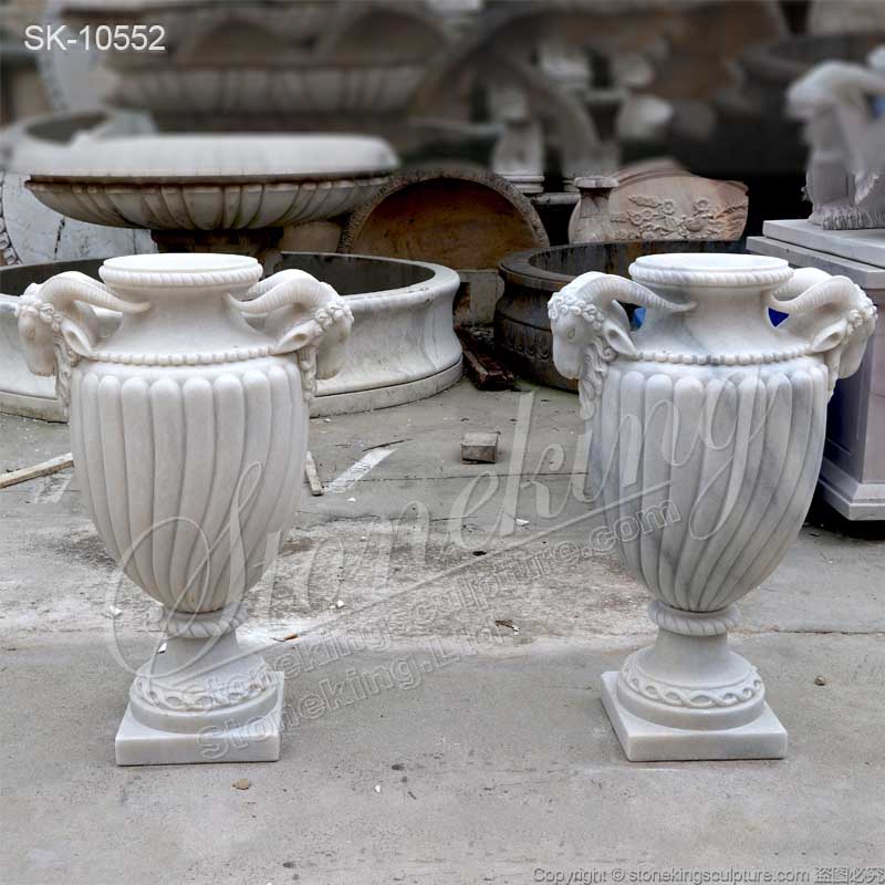 Classical Decorative White Marble Outdoor Urn Planters for garden and home decor for sale