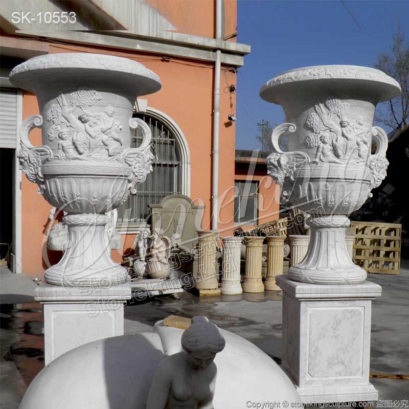 High Quality Hand Carved White Marble Large Flower pots for outdoor garden ornaments for sale 