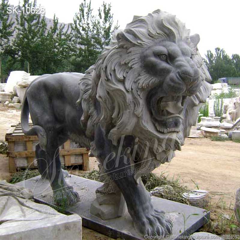 Factory Supplier Outdoor Large Black Marble Lion Statues for Home Entrance for sale