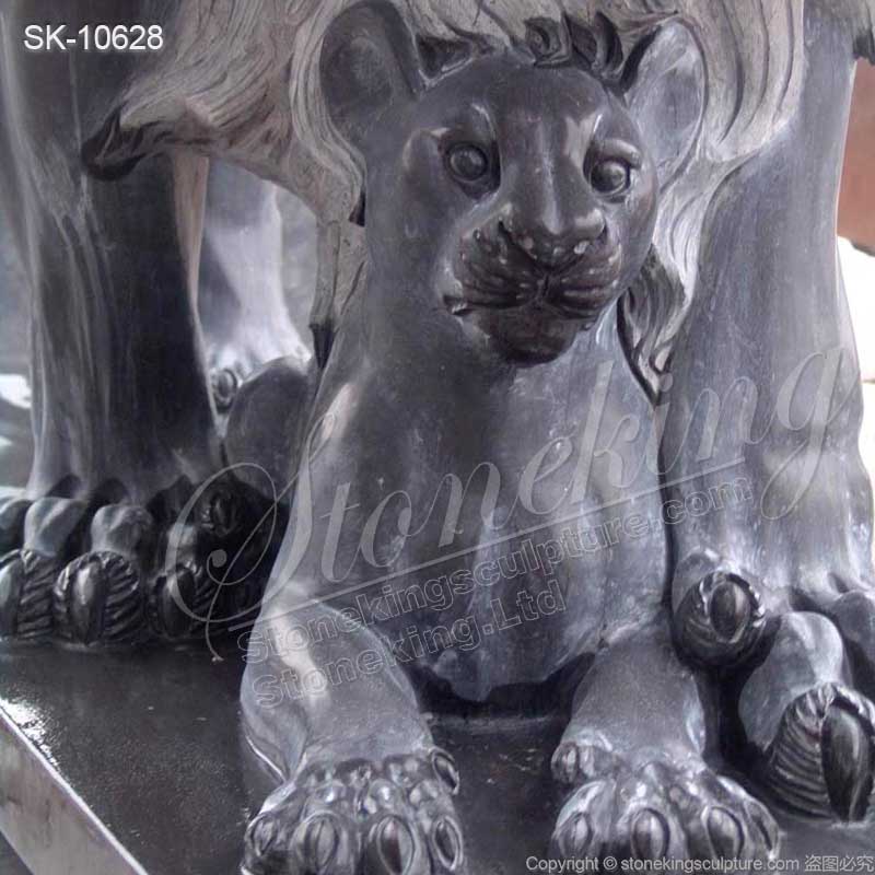 Factory Supplier Outdoor Large Black Marble Lion Statues for Home Entrance for sale