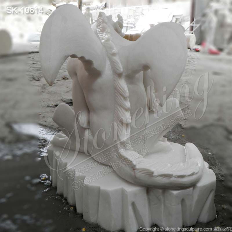 Hand Carved White Marble Outdoor Gargoyle Statue for Garden or Home Decor for sale 