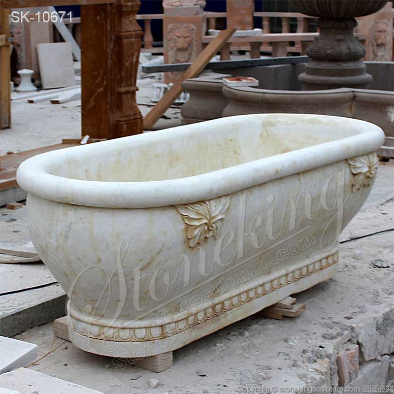 Natural Stone Top Quality Freestanding Marble Bathtub with Lion Head for Bathroom for sale 