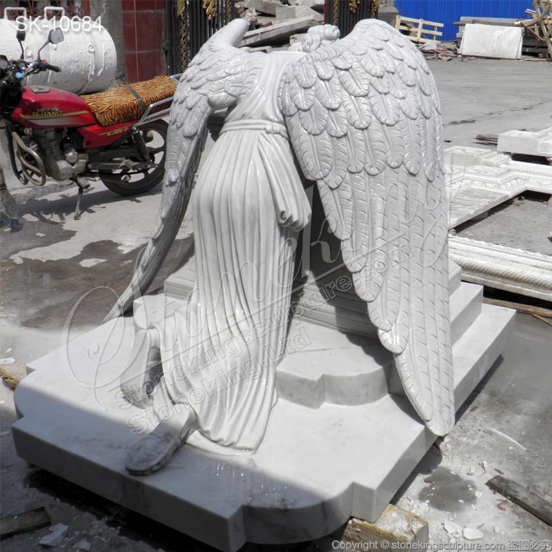 Wholesale White Marble Crying Angel Statue Gravestone for Cemetery for sale 