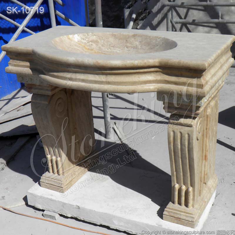 Factory Supplier Natural Travertine Stone Bathroom Sink Basin with Pedestal for sale