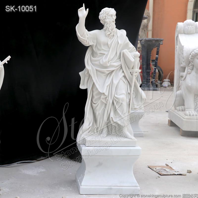 Factory Supplier White Marble Catholic Saint Paul Statue of the Apostle for Church for sale 