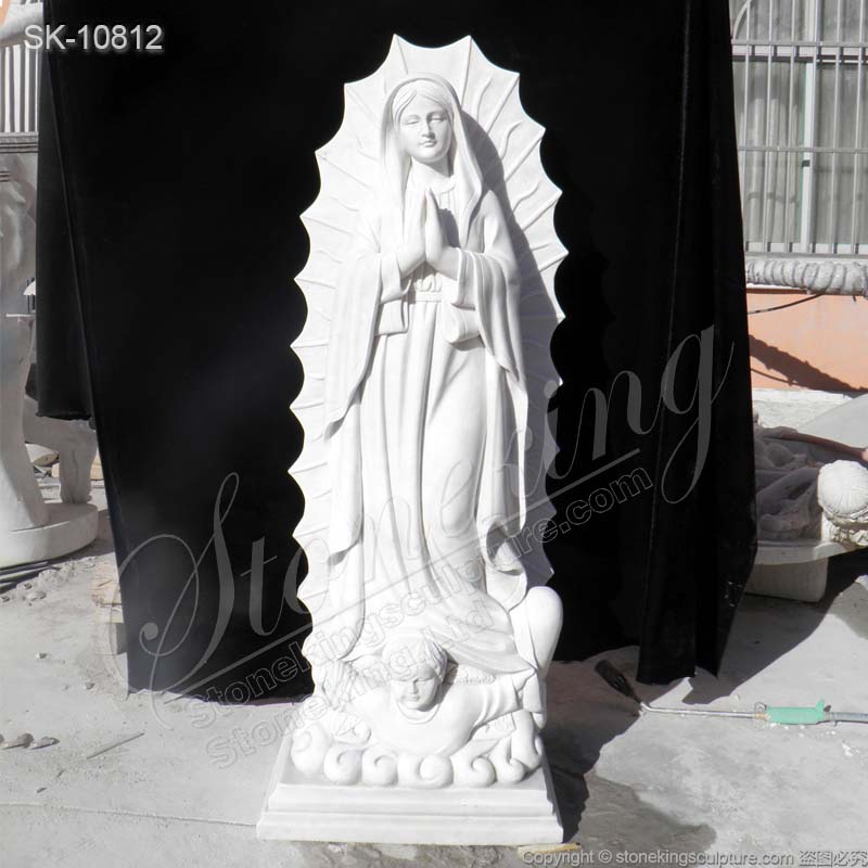 Catholic Outdoor Hand Carved White Marble Our Lady of Guadalupe Statue for sale