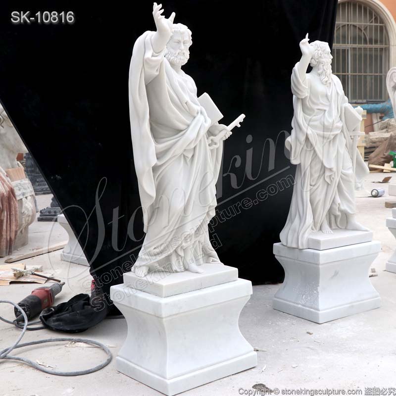 Religious Hand Carved White Marble Saint Peter Statue for Church and Home Decor for sale 