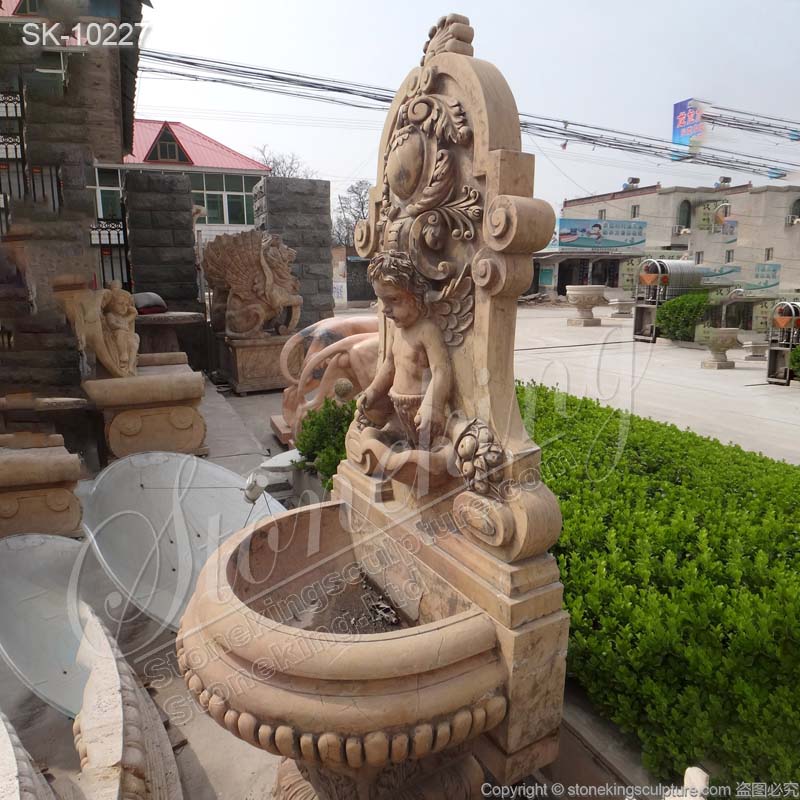 High Quality Yellow Marble Decorative Wall Fountain for Outdoor Garden and Patio for sale 