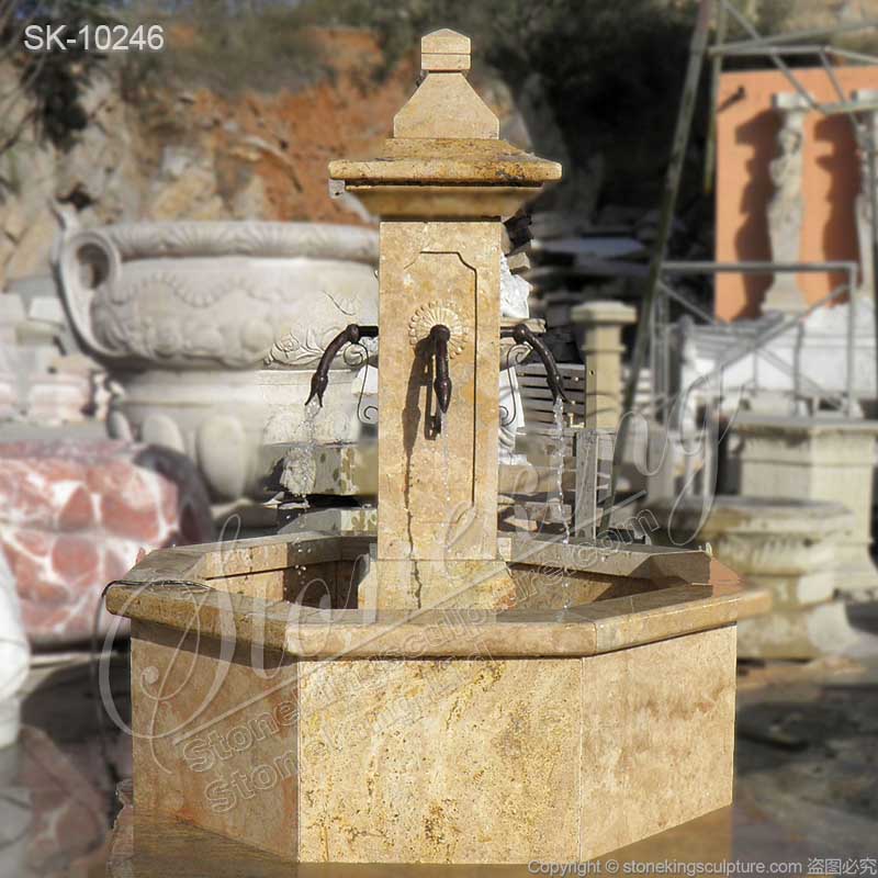 Manufacturer Yellow Travertine Stone Antique Water Fountain for Outdoor Gardens and Courtyard for sale