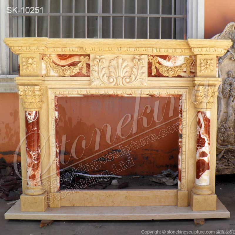 Manufacturer Hand Carved Marble Decorative Fireplace Surround with Columns for sale