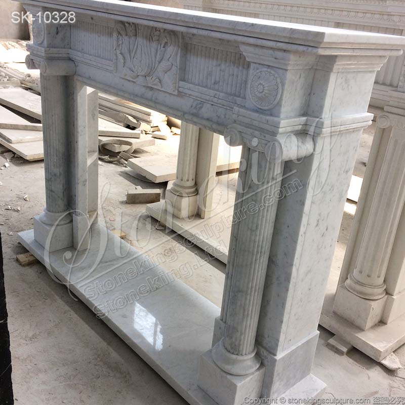 Factory Supplier Solid White Marble Victorian Fireplace Mantel for Living Room for sale 