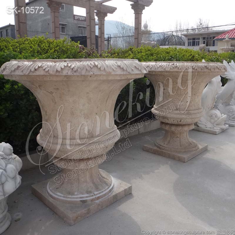 Manufacturer Outdoor Natural Travertine Stone Planters for Garden and Home Decor for sale 