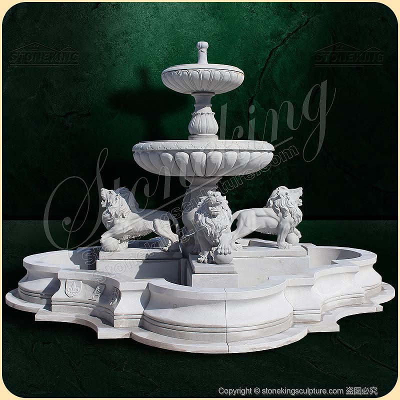 Outdoor Garden Water Features Marble Fountain with lions for home backyard or patio SK-10165