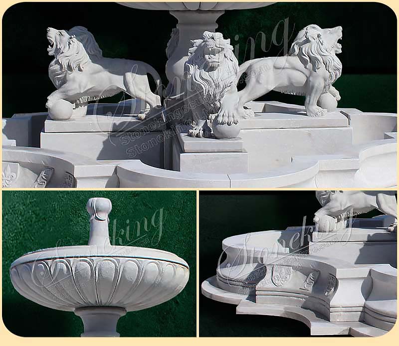 Outdoor Garden Water Features Marble Fountain with lions for home backyard or patio SK-10165