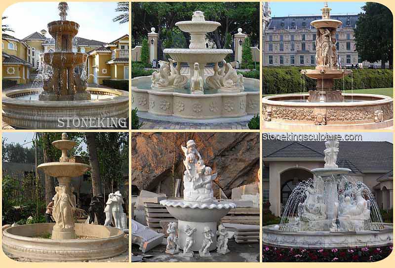 Large Tiered White Marble Neptune fountain with carved children and statues for sale SK-10171