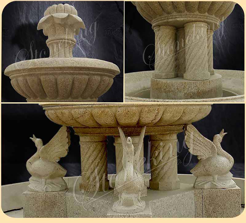 Outdoor Natural Stone Fountain of Granite Water Fountain with Columns and Swans for sale SK-10172