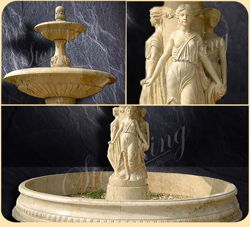 Decorative Fountain of Natural Beige Travertine Stone Fountain with woman statues SK-10178