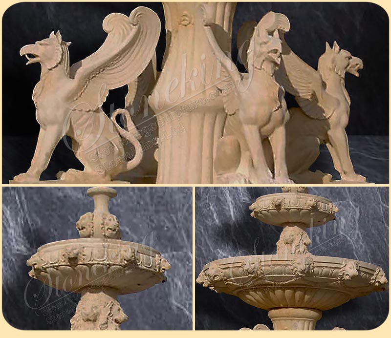 Best Outdoor Water Fountains of Egyptian Beige Marble Fountain with Griffins SK-10176