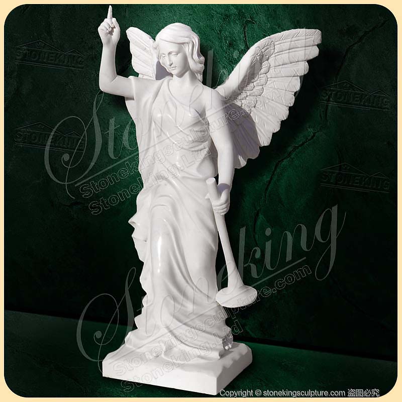 Life Size Outdoor Marble Female Angel Statue with Trumpet for garden lawn ornaments for sale SK-10074