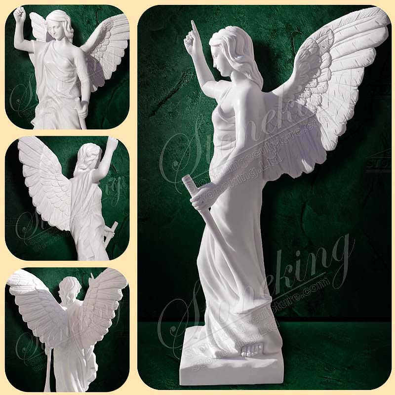 Life Size Outdoor Marble Female Angel Statue with Trumpet for garden lawn ornaments for sale SK-10074