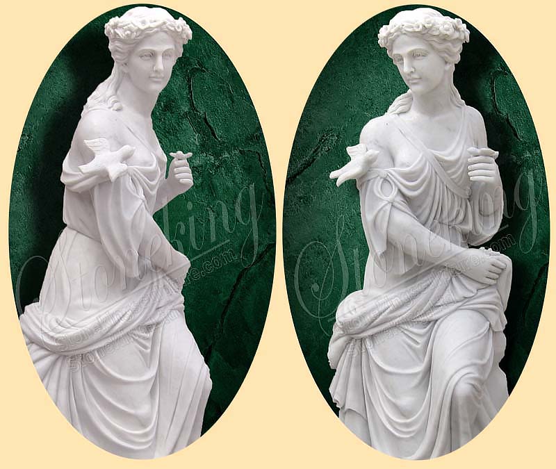 Outdoor Yard White Marble Woman Statue with bird for garden ornament direct supply  SK-10078