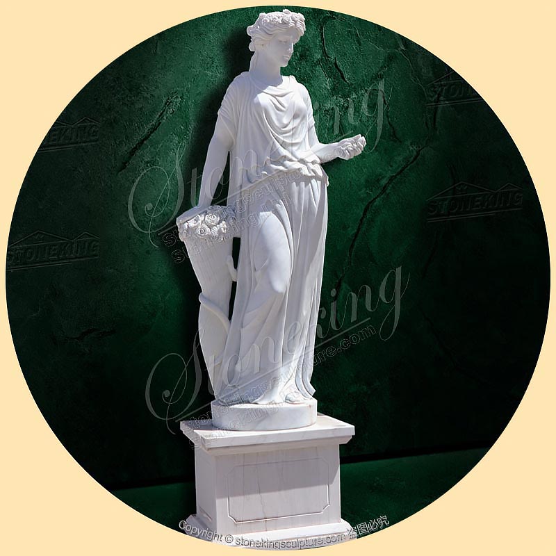 Classical Marble Female Garden Statue with Flowers manufacturer for Sale SK-10057