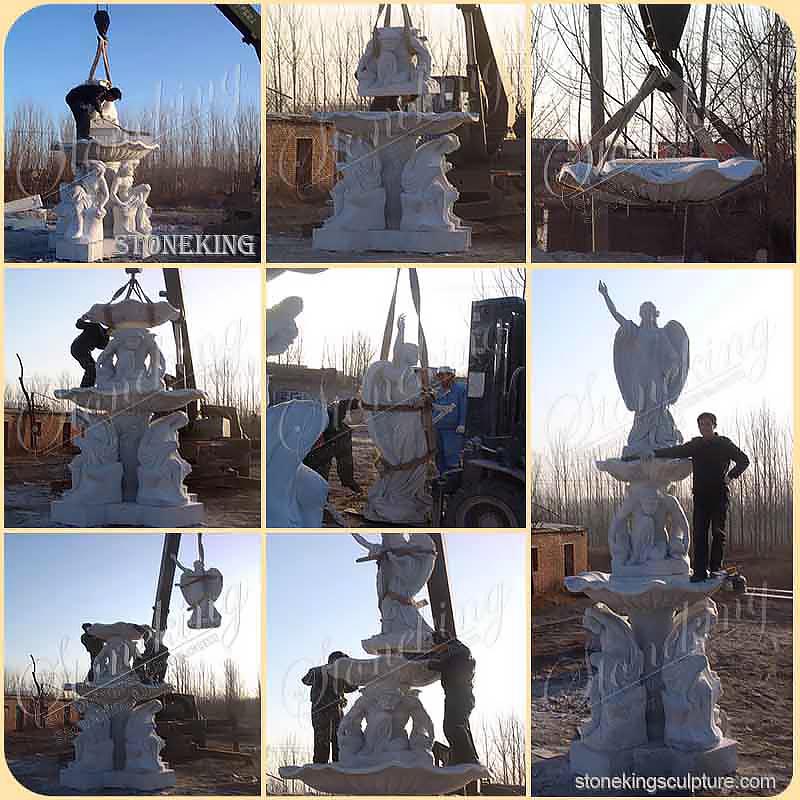 Outdoor White Marble Yard Fountains with woman statues for direct supply SK-10253