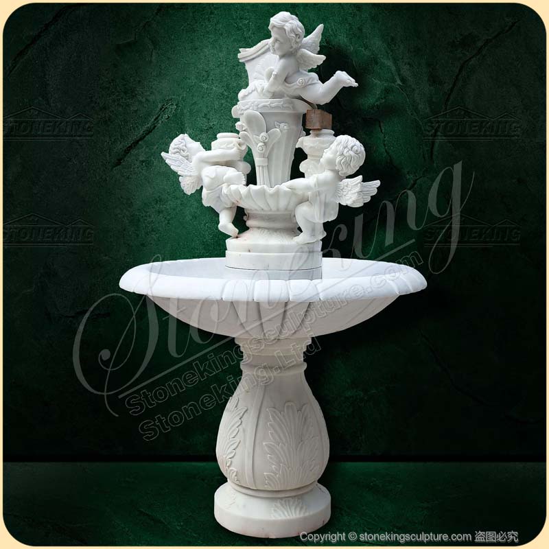 Wholesale Park Square Natural White Marble Water Cherub Fountain SK-10201