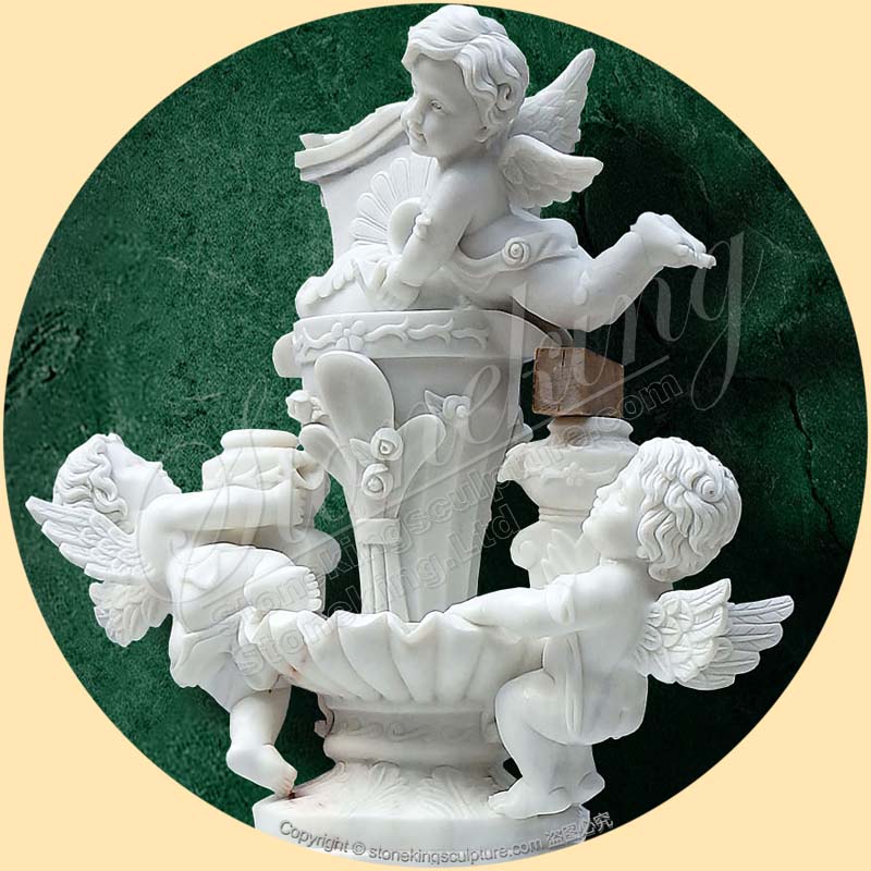 Wholesale Park Square Natural White Marble Water Cherub Fountain SK-10201