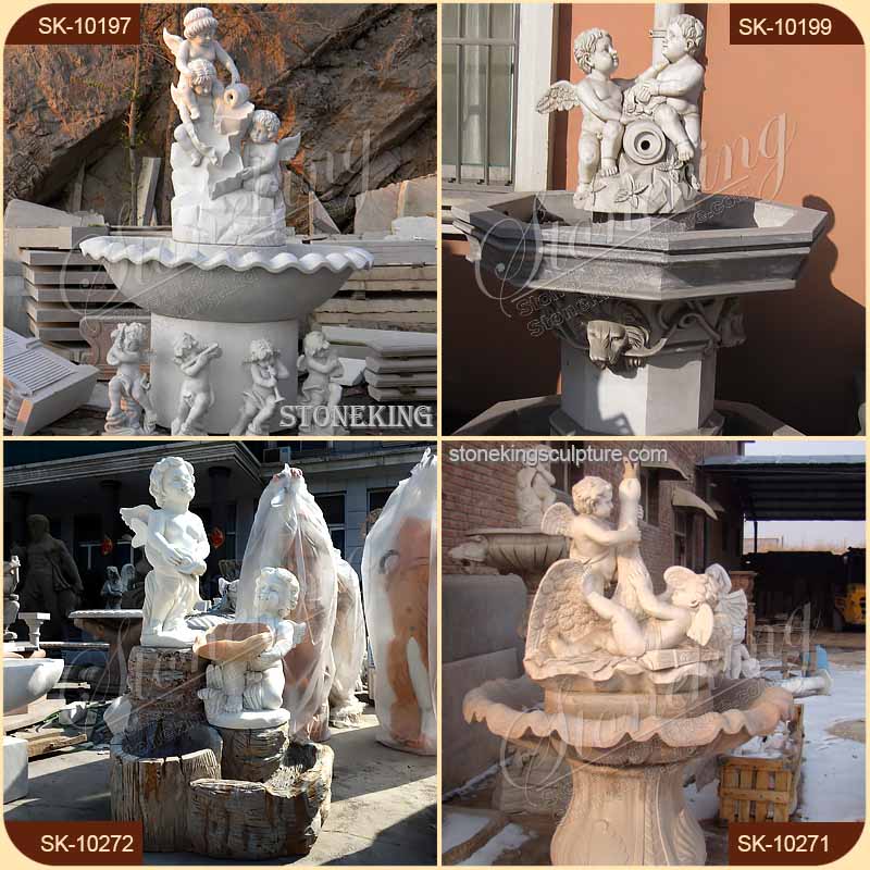 Wholesale Park Square Natural White Marble Water Cherub Fountain SK-10201