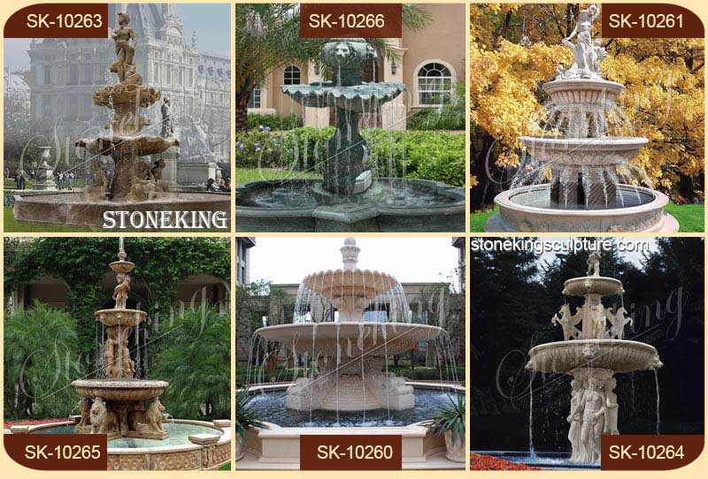 Best Outdoor Egyptian Beige Marble Water Fountain with Griffins Manufacturer SK-10176