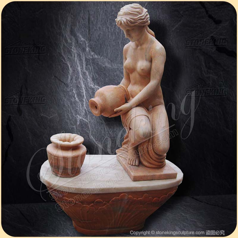 Wholesale Hand Carved Nude Woman Statue White Marble Water Fountain SK-10207