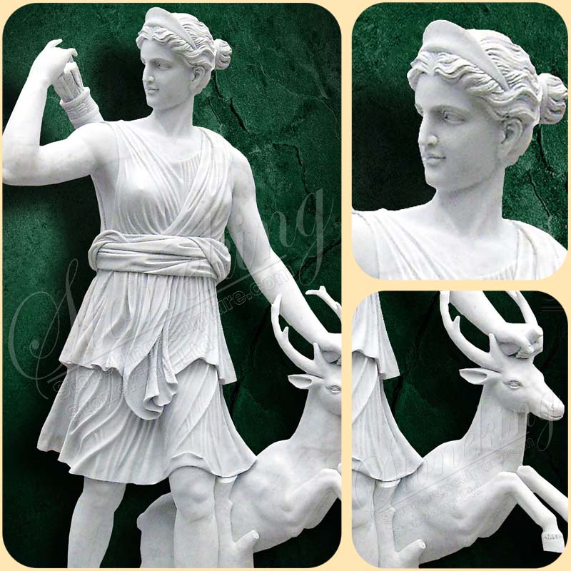 Factory Sales Greek Goddess Marble Artemis Statue Hunting with a deer SK-10254