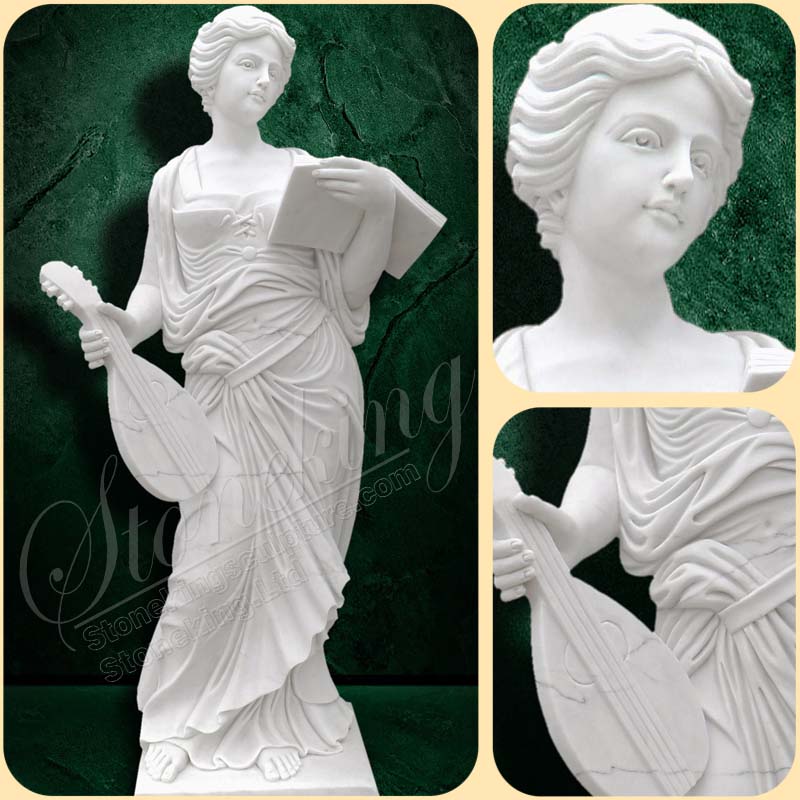 Wholesale White Marble Musical Woman Statue with a Lute for home decor SK-10066