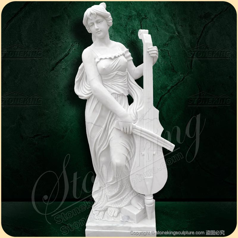 Handcrafted Musician Woman Playing Cello Marble Statue for outdoors or indoors SK-10067