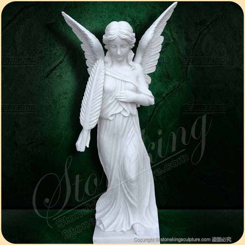 Factory Supplier Natural Marble Guardian Angel Sculpture Holding Feather SK-10130