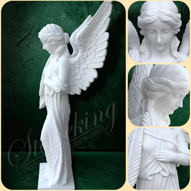 Factory Supplier Natural Marble Guardian Angel Sculpture Holding Feather SK-10130