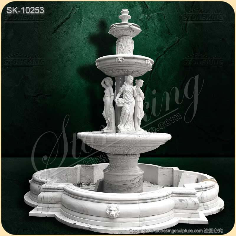 Outdoor Tall White Marble Yard Water Fountains with woman statues for direct supply