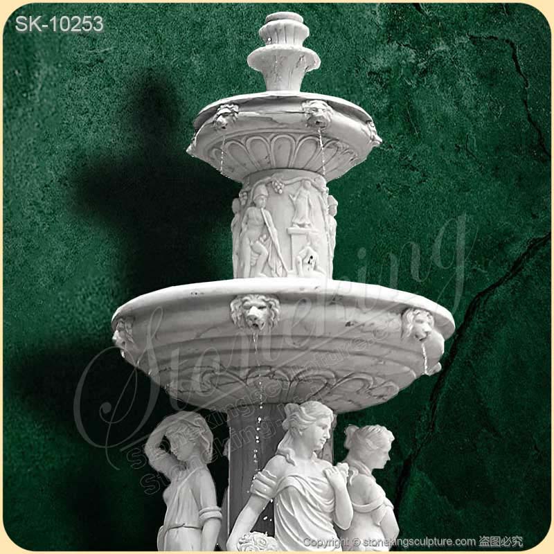 Outdoor Tall White Marble Yard Water Fountains with woman statues for direct supply