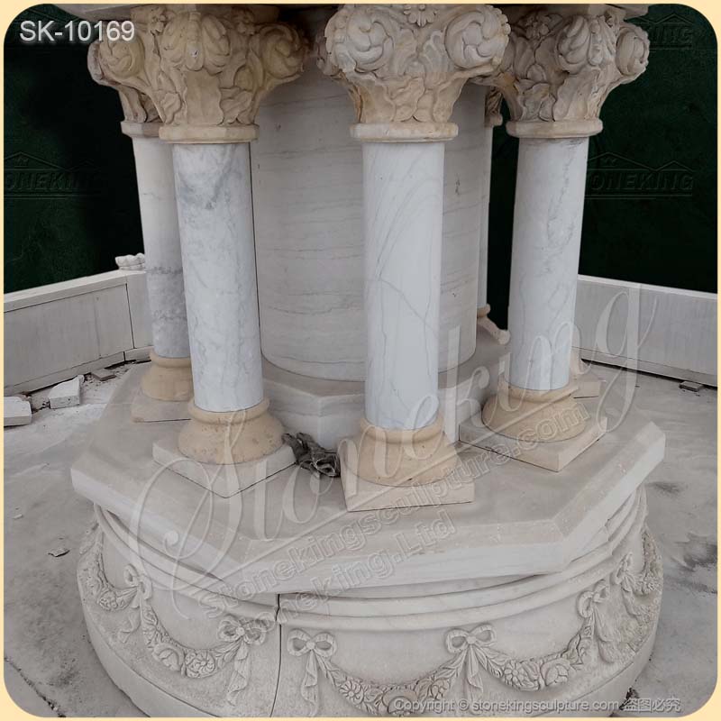 Marble Outdoor Garden Angel Water Feature Fountain with carved pillars for yard decor