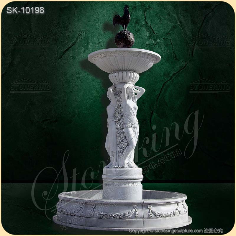 China Supplier Outdoor Garden Ornaments White Marble Water Fountain with woman statues