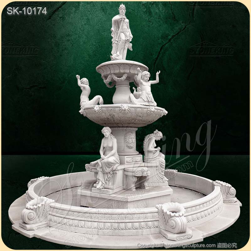 Landscape Grand White Marble Neptune Water Fountain with pond for outdoor park or lawn decor