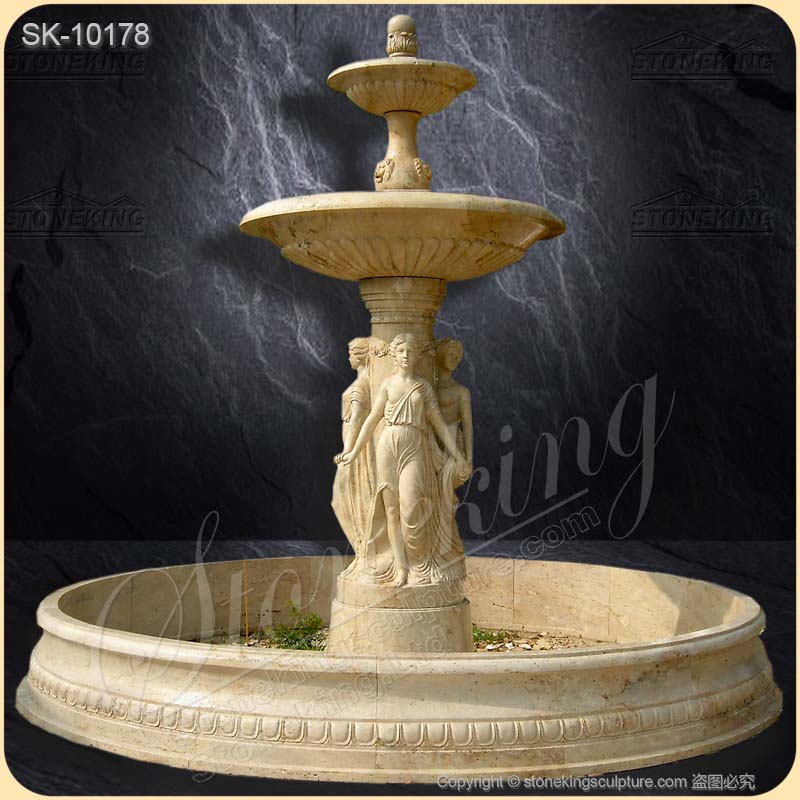 Outdoor Decorative Natural Stone Water Fountain with female sculptures of Factory Supplier