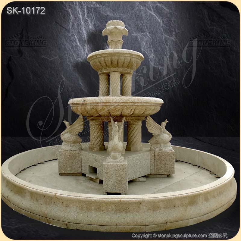 Outdoor Large Natural Stone Granite Water Fountains with Swans Garden Ornaments for sale