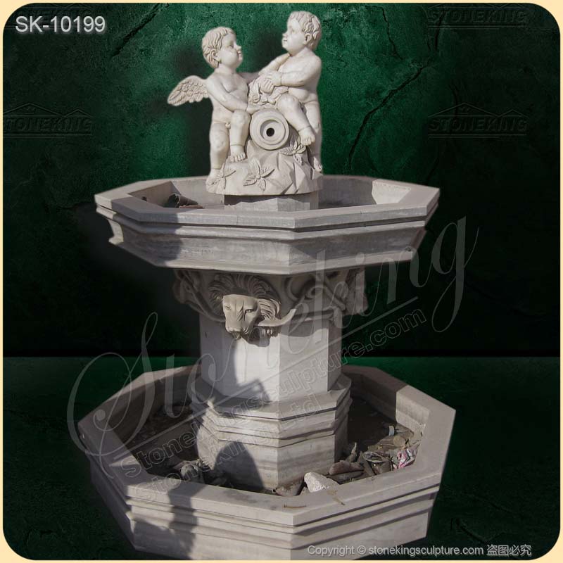 Sales Hand Carved White Marble Water Cherub Fountain for Front Yard or Backyard Decoration